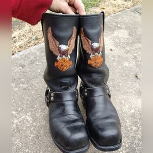 Harley Davidson Black Leather Eagle Embroidered Harness Boots VINTAGE